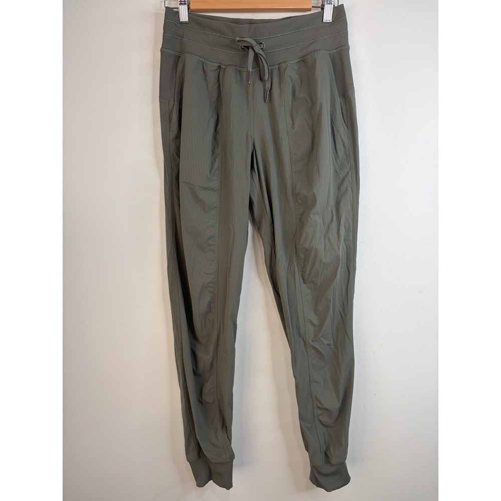 Lululemon Dance Studio Jogger Sage Green Pinstripe Textured Pants Sz 6 Athletic